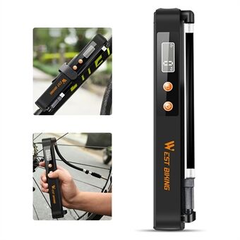 WEST BIKING Cykel elektrisk pumpe Bærbar dækluftpumpe Lille automatisk inflator med digitalt display til elcykel/motorcykler/legetøj/bolde