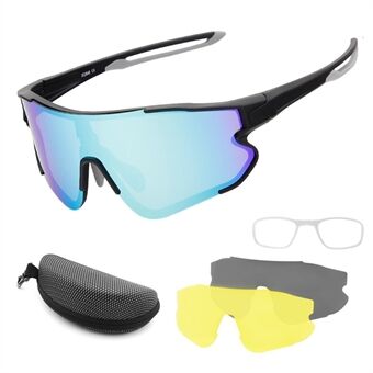 Sports Sunglasses Anti-UV400 Cycling Glasses with 2 Interchangeable Lenses for MTB Biking Running Baseball Fishing Golf