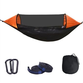 RYDC-012 280x140cm Outdoor Quick Open 210T Nylon hængekøje Anti-rollover Camping hængende gynge seng med lynlås myggenet