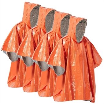 4 stk Orange nødregnfrakke aluminiumsfilm engangsoverlevelsesponcho til campingvandresport - orange/sølv