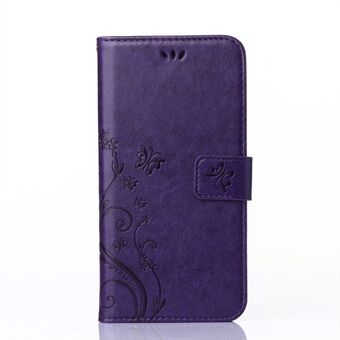Imprint Butterfly Flower Stand Leather Case with Strap for iPhone 6s Plus / 6 Plus 