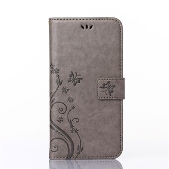 Imprint Butterfly Flower Læder Wallet Case til iPhone 6s/6 