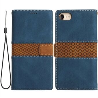 For iPhone 6/6s/7/8 /SE (2020)/SE (2022) Grid Splicing Decor Stand Wallet Style Case PU Leather Drop-proof Protective Shell with Strap