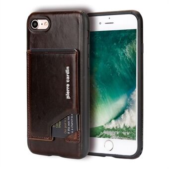PIERRE CARDIN Genuine Leather Coated Card Slot TPU Mobile Phone Case for iPhone SE (2020)/SE (2022)/8/7 