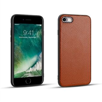 Litchi Texture Genuine Leather Skin Coated TPU Phone Case for iPhone 8/7/SE (2022)/SE (2020)