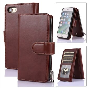 Leather Cell Phone Cover Shell with Nine Card-Carrying Slots and Zippered Pocket for iPhone 7/8/SE (2020)/SE (2022)