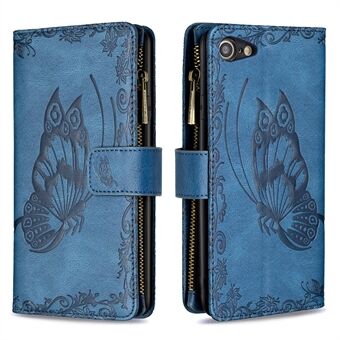 Påtrykt sommerfuglemønster lynlås lomme læder telefon etui med tegnebog Stand til iPhone SE (2. generation) / 7  / 8 