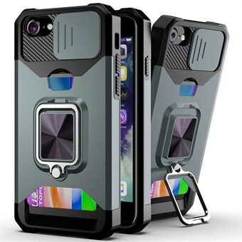 Kameraslider Protector Design Hybrid Phone Case Shell med kortholder og Kickstand til iPhone 6/7/8/SE (2. generation)