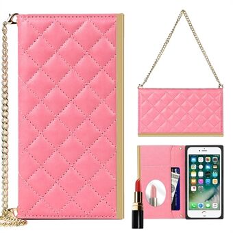 Grid Texture Telefontaske Lædertelefontaske Håndtaske med makeupspejl til iPhone 7/8/SE (2. generation)