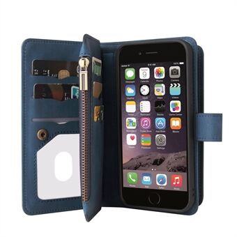 Skin-touch Feel PU læder håndtaske Lynlås Cover Stand Kortholder Slots Stødsikker flip taske med rem til iPhone 6/7/8 
