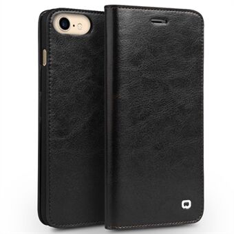 QIALINO ægte læder telefoncover til iPhone SE (2020)/SE (2022)/8/7 4,7 tommer Crazy Horse Texture Wallet Phone Cover