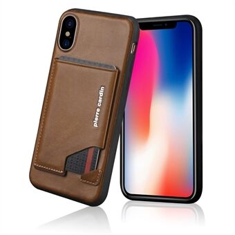 PIERRE CARDIN for iPhone XS / X  Genuine Leather Coated Card Slot TPU Case
