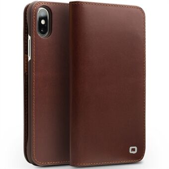 QIALINO Business Style ægte læder tegnebog mobiltelefon etui til iPhone X / Xs  - Brun