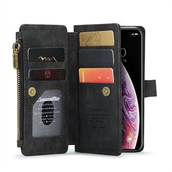 CASEME C30 Series Multiple Card Slots PU- Stand tegnebog etui Snug Fit Phone Shell til iPhone X/XS - Sort