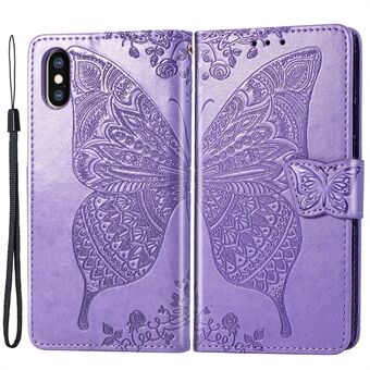 For iPhone X/XS  Butterfly Flower Imprinted PU Leather Magnetic Clasp Phone Case with Wallet Stand