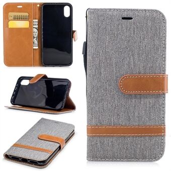 For iPhone X/XS Two-tone Jean Cloth Leather Wallet Phone Protective Casing with Stand