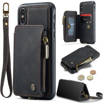 CASEME C20-serien til iPhone X / XS 5,8 tommer PU-læderbelagt TPU stødsikkert telefoncover RFID-blokerende tegnebog Lynlåslommetelefoncover med støtteben