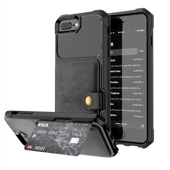 PU læderbelagt TPU Pung Kickstand Cover med indbygget magnetisk ark til iPhone 8 Plus / 7 Plus / 6s Plus / 6 Plus  - Sort