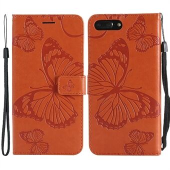 Læderpung telefoncover med sommerfuglemønster prægningsmønster til iPhone 8 Plus/7 Plus 
