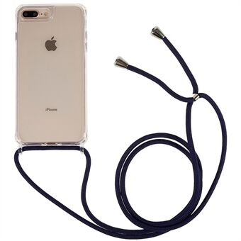 Bagcover til iPhone 7 Plus / 8 Plus 5,5 tommer, klar stødsikker TPU+akryl telefoncover med snor