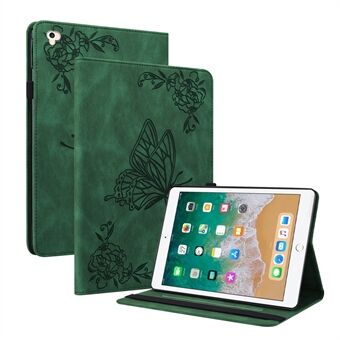 View Stand Butterfly Flower Patterning Læder Folio Cover med elastik til iPad  (2018) / iPad  (2017) / iPad Air 2 (iPad 6) / iPad Air (iPad 5)