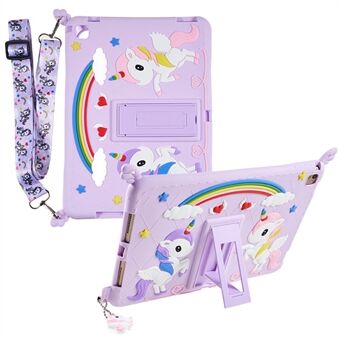 Til iPad Air (2013) / Air 2 / iPad 9,7-tommer (2017) / (2018) Cute Decor Shockproof Silikone+PC Tablet Cover Kickstand Case med rem