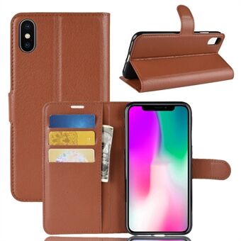 For iPhone XR  Folio Flip Litchi Texture Leather Wallet Stand Cell Phone Cover Shell