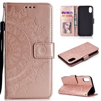 Indtrykt mandala mønster tegnebog læder etui til iPhone XR 
