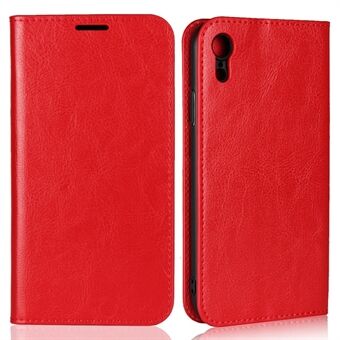 Crazy Horse Texture Genuine Leather Cover for iPhone XR , Shockproof TPU Wallet Viewing Stand Flip Phone Case