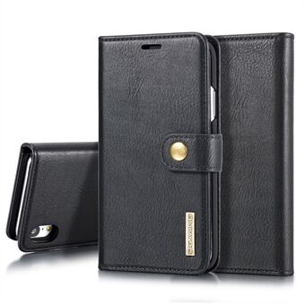 DG.MING Split Leather Wallet Cover for iPhone XR , Stand Feature Detachable 2-in-1 Flip Case
