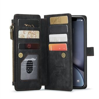 CASEME C30 Series Multiple Card Slots All-Round Beskyttelse Tegnebog med lynlås PU-lædertelefontaske med Stand til iPhone XR 6.1 tommer