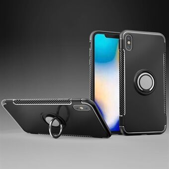Carbon Fiber Texture TPU + PC Hybrid Case with Kickstand for iPhone XS Max  (Built-in Magnetic Metal Sheet)