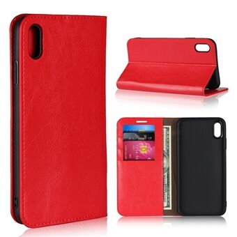 For iPhone XS Max  Crazy Horse Genuine Leather Wallet Case with Stand