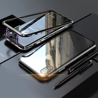 Aftagelig magnetisk metalramme + hærdet glas rygbeskyttelse hårdt cover til iPhone XS Max 