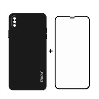 ENKAY ENK-PC0722 Soft Liquid Silicone Phone Cover Case + 0.26mm 9H 2.5D Tempered Glass Full Glue Full Screen Protector for iPhone XS Max