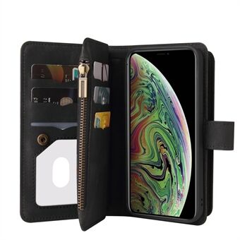 Skin-touch Feel Lædercover Multi Card Slots Stand Wallet Phone Case med lynlåslomme til iPhone XS Max 