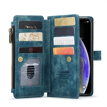 CASEME C30-serien med flere kortpladser Stand tegnebog Dobbeltsidet magnetlås PU-læderetui med lynlåslomme til iPhone XS Max 6,5 tommer