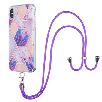 Flexible Electroplating TPU Phone Cover + Lanyard 2.0mm IMD Splicing Marble Pattern Non-Yellowing Case for iPhone XS Max 