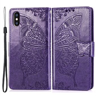 For iPhone XS Max  Imprinting Butterfly Flower PU Leather + TPU All-round Protection Wallet Stand Phone Cover Case