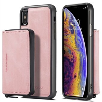 JEEHOOD For iPhone XS Max  Detachable Zipper Wallet Magnetic Absorption Cover Anti-drop Anti-scratch Leather Coated TPU Phone Case with Kickstand
