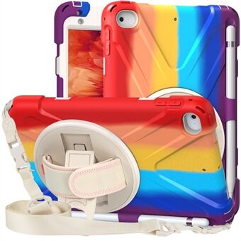 Revolverende Kickstand Design-tabletcover + rem med farverigt regnbuemønster til iPad mini 4/(2019) 