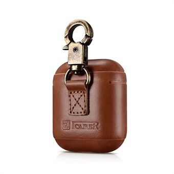 ICARER Cowhide Leather AirPods Case with Hook for Apple AirPods with Wireless Charging Case (2019) / AirPods with Charging Case (2019)/(2016)