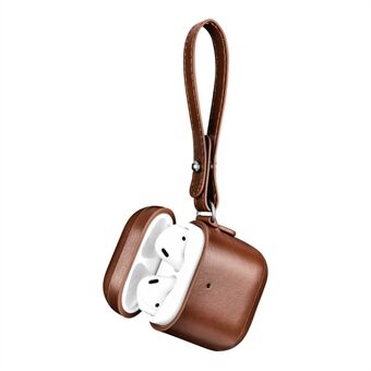 ICARER Cowhide Leather AirPods Case with Strap for Apple AirPods with Wireless Charging Case (2019) / AirPods with Charging Case (2019)/(2016)