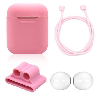 For Apple AirPods 4-in-1 Accessories Shock-proof Silicone Protective Shell + Neck Strap + Earphone Holder + Earbud Cover