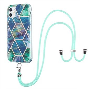 2.0mm Double-sided IMD Electroplating Marble Pattern Splicing TPU Case with Lanyard for iPhone 11 