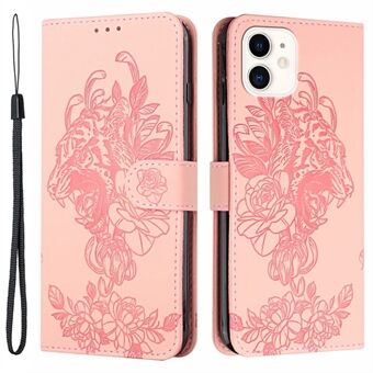 Fuldt beskyttende Stand telefoncover med tiger- og blomsteraftryk til iPhone 11 