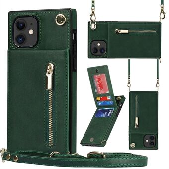 Lodret flip lynlås tegnebog Kickstand Design Læder Telefon Hybrid etui med snor til iPhone 11 