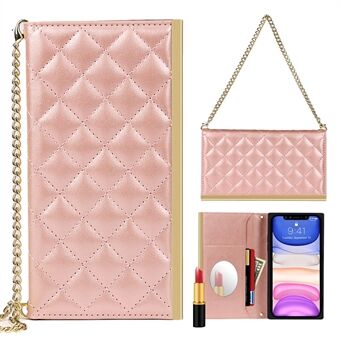 Grid Texture Phone Bag Læder Cover Case Håndtaske med makeup spejl til iPhone 11