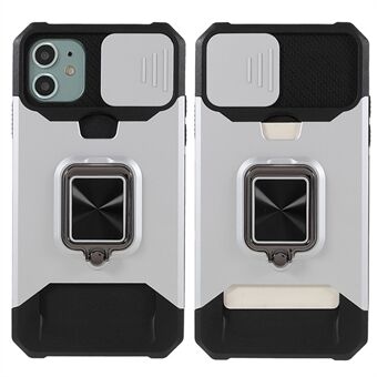 Ring Kickstand Hard PC + TPU Bumper Hybrid Protective Cover Case med Slide Lens Cover og kortholder til iPhone 11 