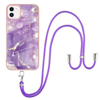 IML IMD Marble Pattern Electroplating Frame TPU Cover Cellphone Back Guard Case with Lanyard for iPhone 11 